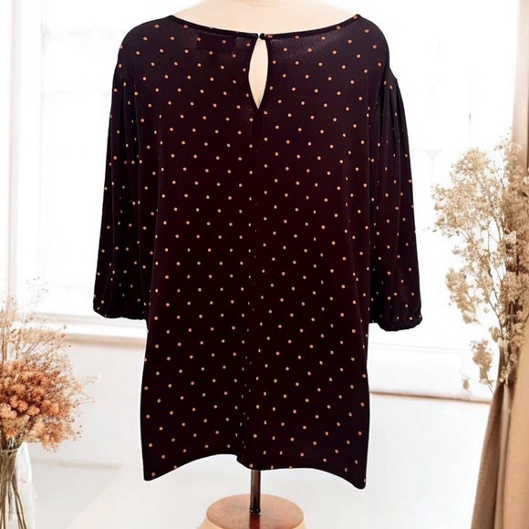 Nordstrom Rack Women's Top. Black W/ Rust Polka Dots. 3/4 Sleeves. Size 1X - Picture 4 of 9